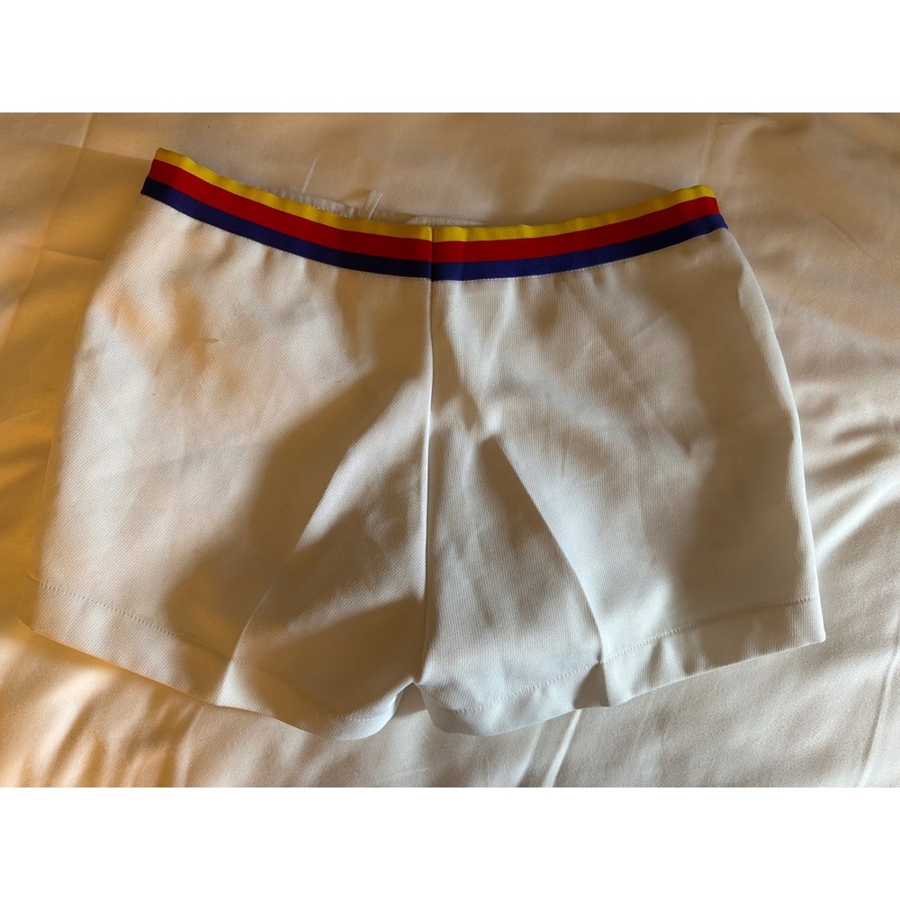 Vintage Bogner White Tennis Shorts Striped Waistband Retro Athletic Size 34 - Picture 2 of 7